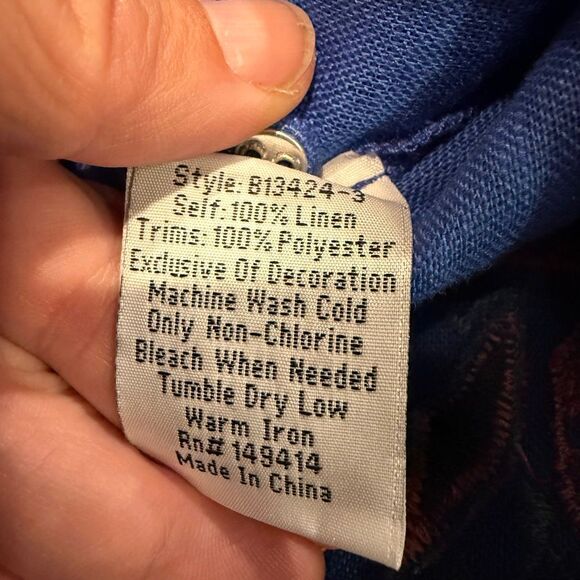 Johnny Was Biya Simmie Linen Animal Embroidered Blouse Size XL - Picture 8 of 8